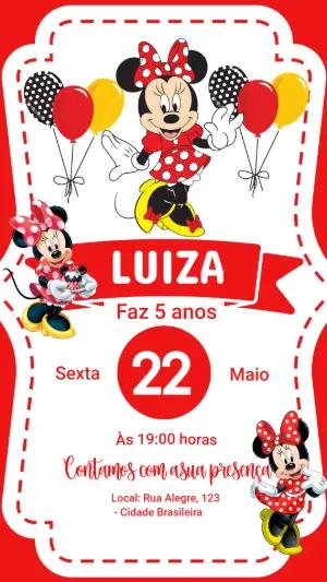 Convite de Aniversário Minnie Vermelha Editável