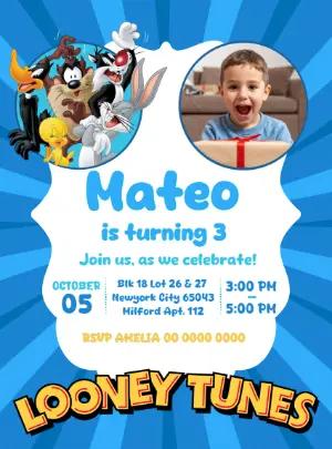 Editable Looney Tunes Birthday Invitation with Photo