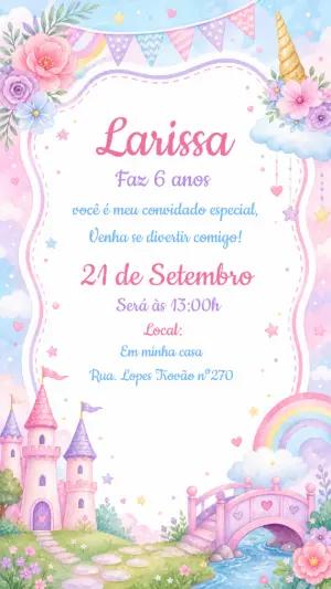 Convite de Aniversário Castelo de Unicórnio Editável