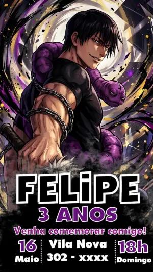 Convite de Aniversário Jujutsu Kaisen: Modelo Digital Editável