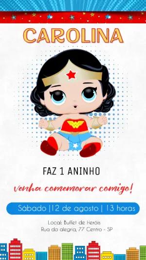 Convite de Aniversário Mulher Maravilha Baby Fofo para Editar