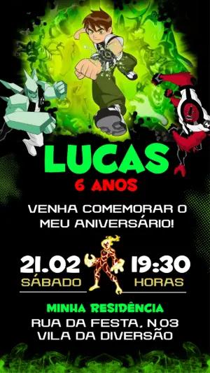 Convite Digital Ben 10 para Aniversário Infantil Editável