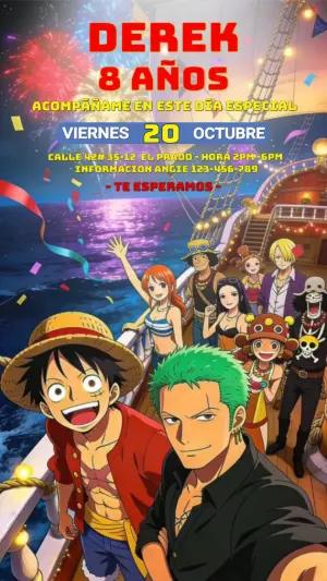 Video Invitación de Cumpleaños One Piece para Editar Online