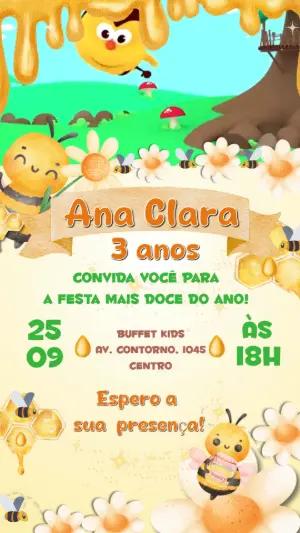 Convite Animado Aniversário Abelhinha para Editar Online