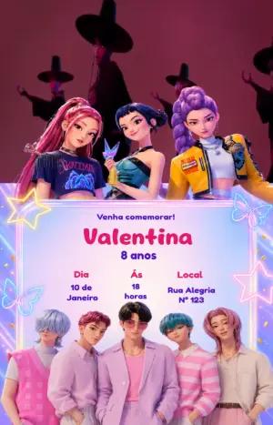 Convite Animado Aniversário K-Pop Guerreiras para Editar