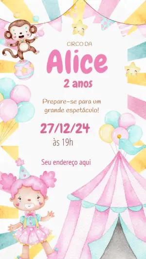 Convite Aniversário Circo Aquarela para Editar Online