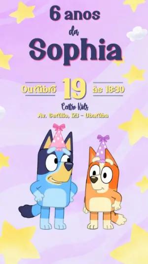 Convite Animado Falante Bluey e Bingo para Menina Editável