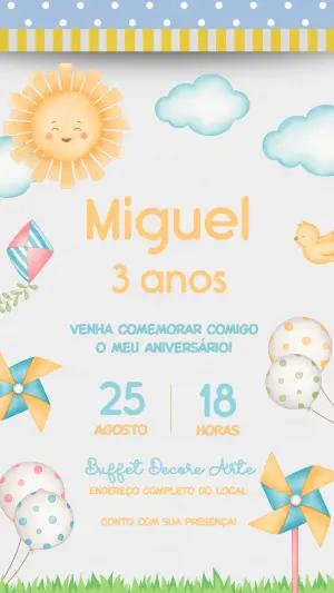 Convite de Aniversário Infantil Pipas e Cataventos Editável