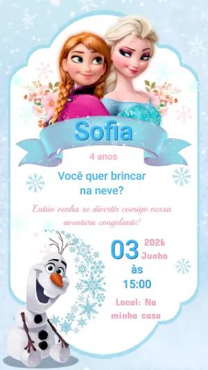 Convite de Aniversário Frozen Azul e Delicado para Editar