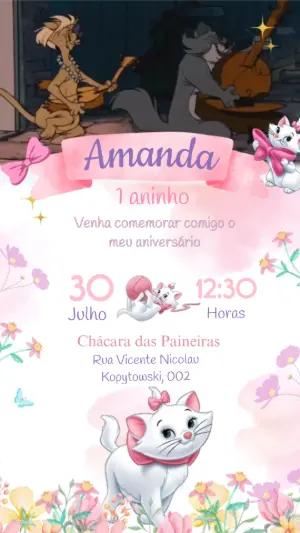Convite Animado Aniversário Gatinha Marie para Editar Online