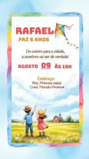 Convite Aniversário Fazendinha com Pipa para Editar Online