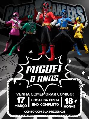 Convite de Aniversário Power Rangers para Editar Online