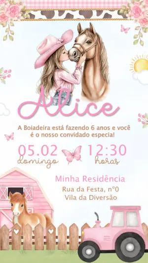 Convite Aniversário Country Boiadeira com Cavalo Modelo Editável