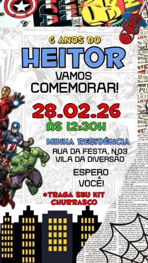 Convite de Aniversário Vingadores Estilo HQ para Editar