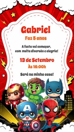 Convite de Aniversário Vingadores Cute | Modelo Editável