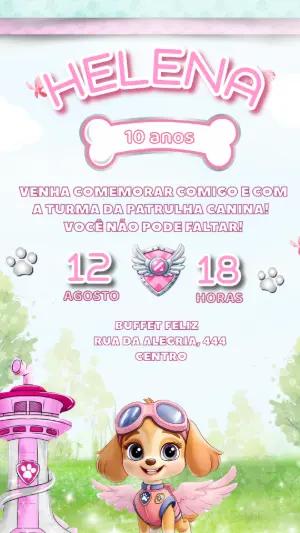 Convite de Aniversário Skye Patrulha Canina para Editar Online
