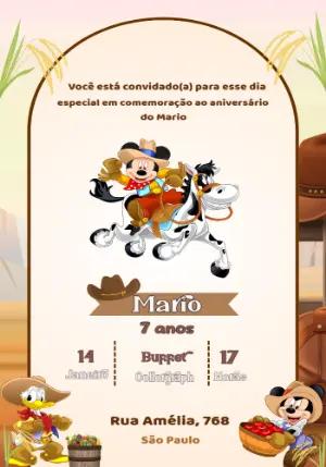 Convite de Aniversário Mickey Cowboy para Editar Online