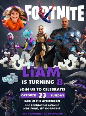 Editable Fortnite Birthday Invitation Template with Photo