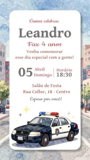 Convite Digital Festa Policial Infantil Modelo Editável