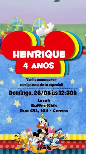 Convite Animado Aniversário Mickey: Vídeo Editável e Divertido