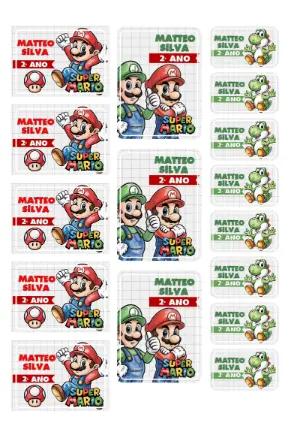 Kit de Etiquetas Escolares Super Mario Editável para Imprimir