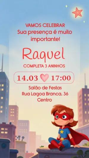 Convite de Aniversário Super-Heroína Menina Modelo Editável