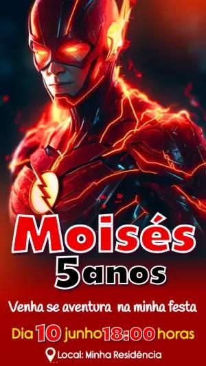 Convite de Aniversário Flash Super-Herói Vermelho para Editar
