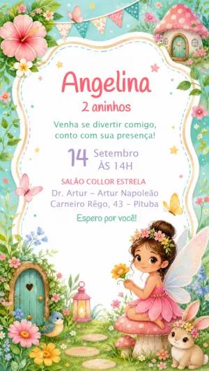 Convite de Aniversário Fada no Jardim Encantado Editável