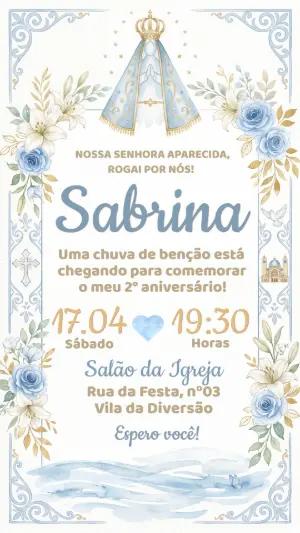 Convite Aniversário Nossa Senhora Aparecida Aquarela Editável