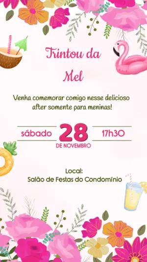 Convite de Aniversário Tropical com Flamingo para Editar