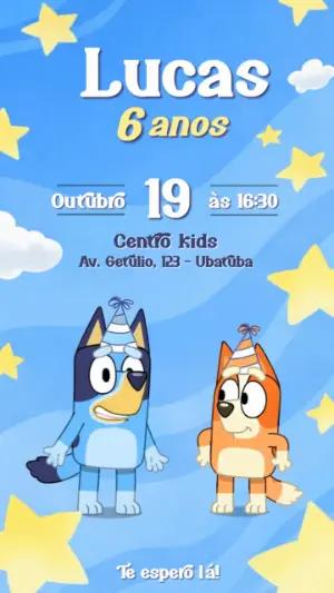 Convite Animado Bluey e Bingo Falante para Editar