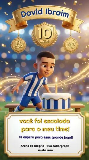 Convite de Aniversário Futebol 3D Infantil para Editar