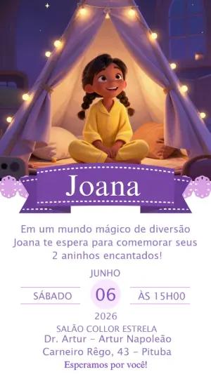 Convite Aniversário Festa do Pijama Menina na Tenda Editável