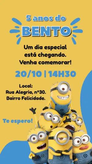 Convite Digital Infantil Minions Divertido e Editável