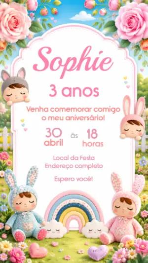 Convite de Aniversário Boneca Metoo Doll para Editar