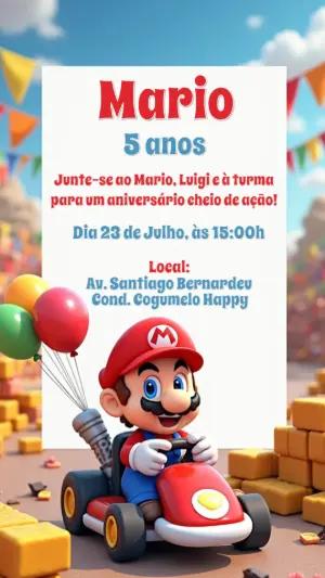 Convite de Aniversário Mario Kart para Editar Online