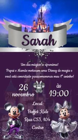 Convite Animado Aniversário Disney 100 Anos para Editar Online