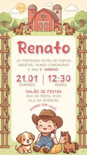 Convite de Aniversário Fazendinha Menino para Editar