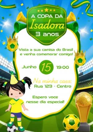 Convite de Aniversário Futebol Menina Brasil para Editar