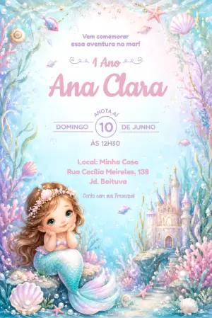 Convite Digital Aniversário Sereia Aquarela para Editar