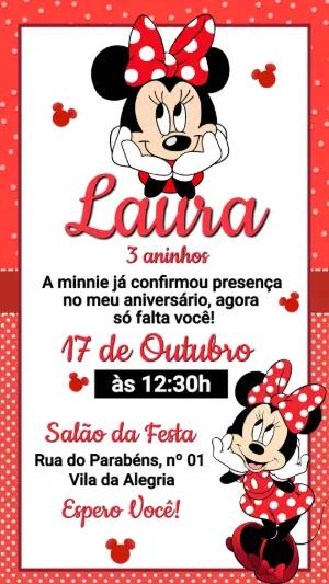 Convite de Aniversário Infantil Minnie Vermelha Editável