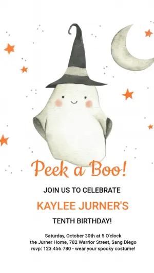 Editable Halloween Ghost Birthday Invitation