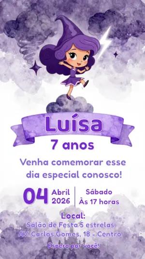 Convite Digital Festa de Bruxinha Mágica para Editar