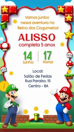 Convite Aniversário Super Mario e Luigi para Editar Online