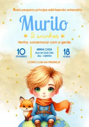 Convite Digital Pequeno Príncipe Aquarela para Editar e Enviar