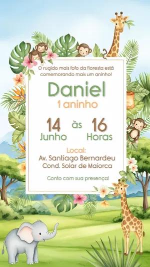 Convite de Aniversário Safari Aquarela para Editar Online