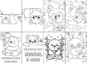 Mini Livro de Colorir Aniversário Panda Editável Online
