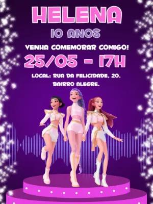 Convite de Aniversário K-Pop com Guerreiras para Editar Online
