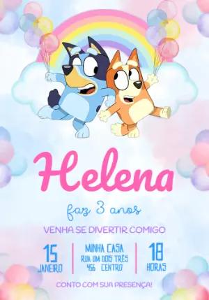 Convite de Aniversário Bluey e Bingo Aquarela para Editar