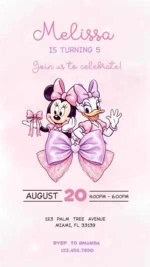 Minnie & Daisy Pink Birthday Invitation Editable Template